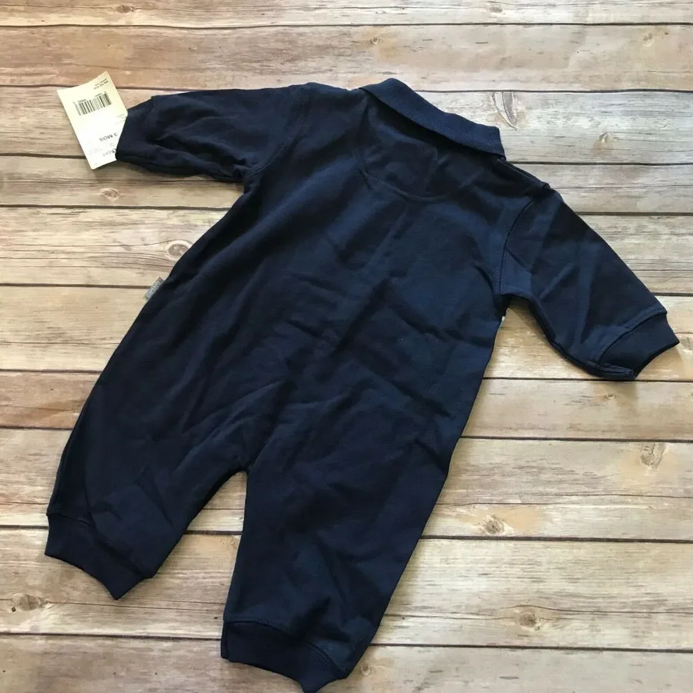 Carter's Boys Romper‎ Size 3 Mo Navy Striped Jumpsuit Blue Yellow Playsuit NEW